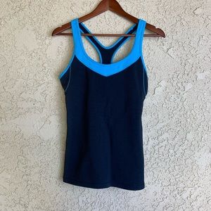 DYLN Blue and Black Razorback Workout Tank Top